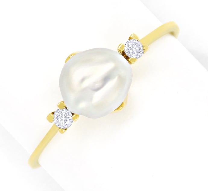 Foto 2 - Diamantenring mit Biwa Perle und Brillanten in Gelbgold, Q1347