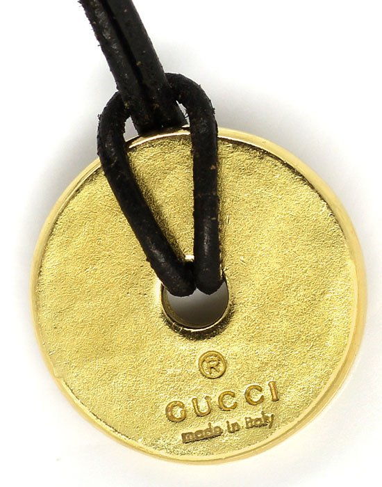Foto 2 - 10g Gucci Anhänger Scheibe in 18K Gelbgold am Lederband, R7791