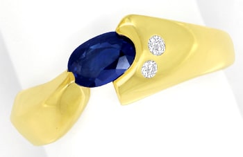 Foto 1 - Designer-Gelbgoldring mit blauem Saphir und Brillanten, R8980